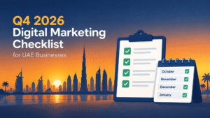 Q4 2026 digital marketing checklist for UAE businesses showing key campaign dates from October to January